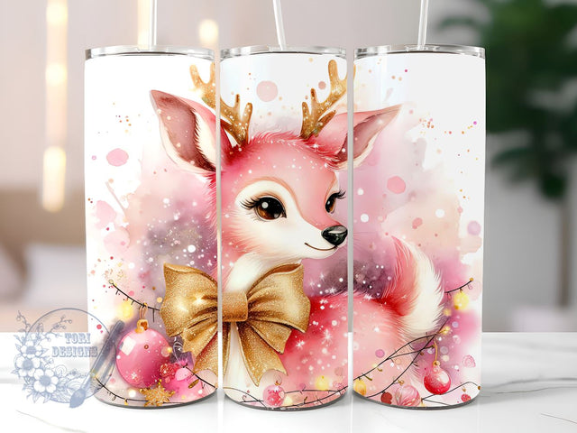 Pink Christmas 20 oz Tumbler Wrap Baby Deer PNG Seamless Sublimation Design Instant Digital Download Sublimation ToriDesigns 