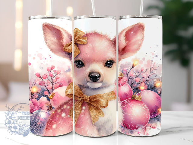 Pink Christmas 20 oz Tumbler Wrap Baby Deer PNG Seamless Sublimation Design Instant Digital Download Sublimation ToriDesigns 