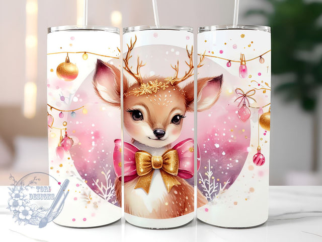 Pink Christmas 20 oz Tumbler Wrap Baby Deer PNG Seamless Sublimation Design Instant Digital Download Sublimation ToriDesigns 