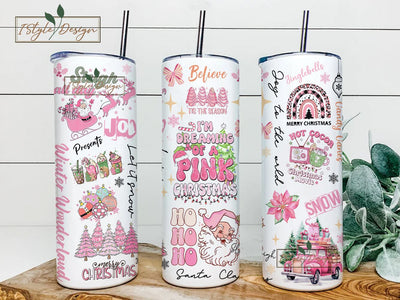 Pink Christmas 20 Oz Tumbler Wrap, Pink Santa Tumbler Sublimation Design Wrap, Skinny Tumbler Design PNG Sublimation iStyleDesign 