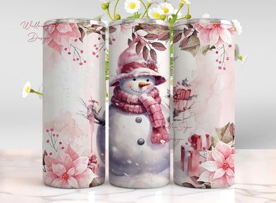 Pink Christmas 20oz Skinny Tumbler Wrap, Pink Snowman Tumbler Design, Glliter Holiday 20 oz PNG, Xmas tree Tumbler, Instant Digital Download Sublimation WillowSageDesign 