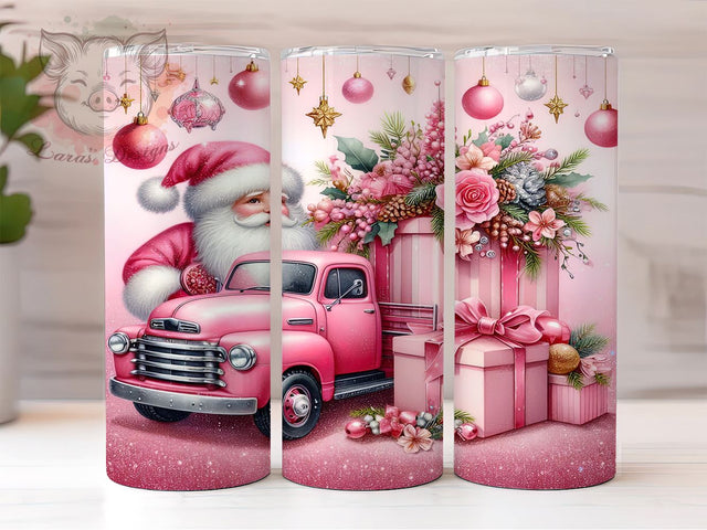 Pink Christmas 20oz Tumbler Png, Straight & Tapered Tumbler Png, Pink Santa Tumbler Png, Digital Download PNG Sublimation Lara' s Designs 