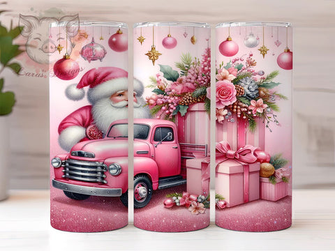 Pink Christmas 20oz Tumbler Png, Straight & Tapered Tumbler Png, Pink Santa Tumbler Png, Digital Download PNG Sublimation Lara' s Designs 