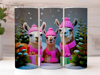 Pink Christmas Alpaca Tumbler, Xmas Animal Design, Cute Alpaca Tumbler, 20Oz Wrap Design, Christmas Sublimation, Pink Holiday Art, Adorable Alpaca Theme Sublimation Lara' s Designs 