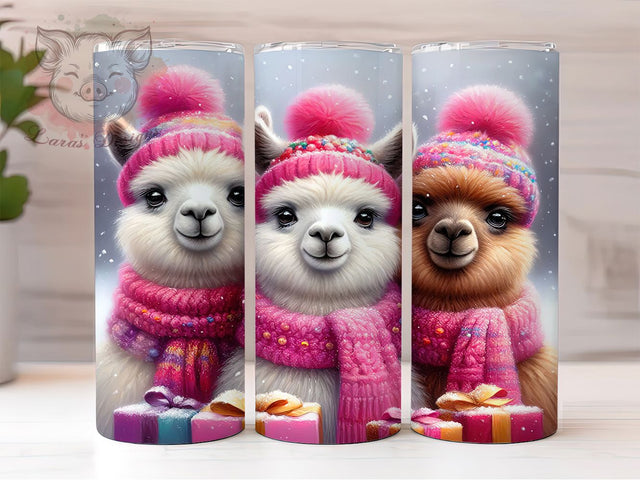 Pink Christmas Alpaca Tumbler, Xmas Animal Design, Cute Alpaca Tumbler, 20Oz Wrap Design, Christmas Sublimation, Pink Holiday Art, Adorable Alpaca Theme Sublimation Lara' s Designs 