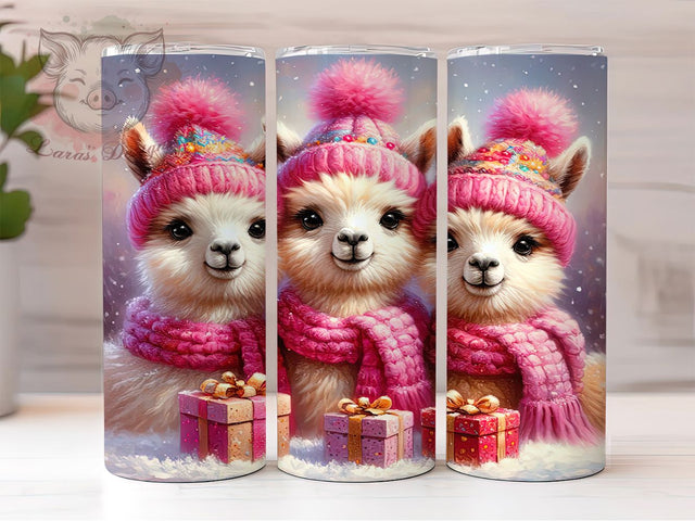 Pink Christmas Alpaca Tumbler, Xmas Animal Design, Cute Alpaca Tumbler, 20Oz Wrap Design, Christmas Sublimation, Pink Holiday Art, Adorable Alpaca Theme Sublimation Lara' s Designs 