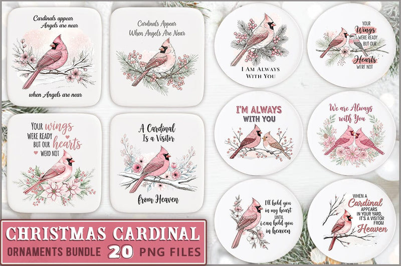 Pink Christmas Cardinal PNG Bundle Sublimation Shetara Begum 