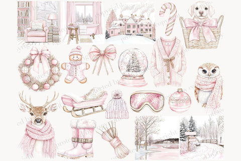 Pink Christmas Clipart Blush Holiday | Christmas Clip Art SVG GlamArtZhanna 