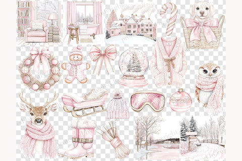 Pink Christmas Clipart Blush Holiday | Christmas Clip Art SVG GlamArtZhanna 