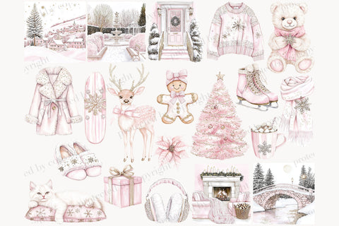 Pink Christmas Clipart Blush Holiday | Christmas Clip Art SVG GlamArtZhanna 