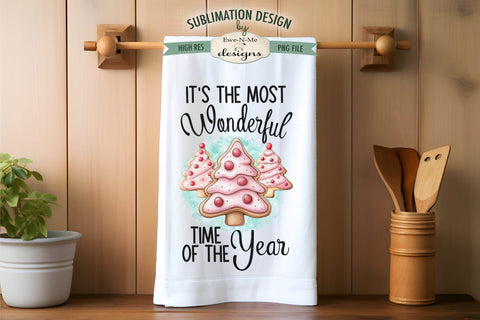 Pink Christmas Cookies Kitchen Towel Sublimation Designs Sublimation Ewe-N-Me Designs 