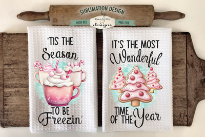 Pink Christmas Cookies Kitchen Towel Sublimation Designs Sublimation Ewe-N-Me Designs 