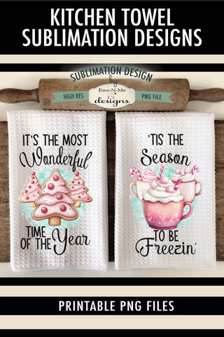 Pink Christmas Cookies Kitchen Towel Sublimation Designs Sublimation Ewe-N-Me Designs 