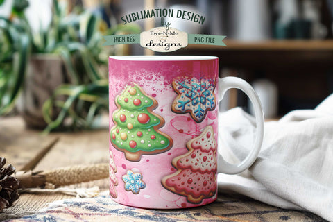 Pink Christmas Cookies Sublimation Mug Design - 11 & 15 oz PNG Sublimation Ewe-N-Me Designs 