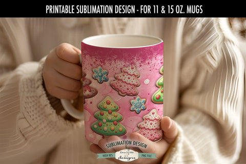 Pink Christmas Cookies Sublimation Mug Design - 11 & 15 oz PNG Sublimation Ewe-N-Me Designs 