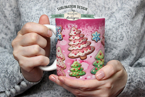 Pink Christmas Cookies Sublimation Mug Design - 11 & 15 oz PNG Sublimation Ewe-N-Me Designs 