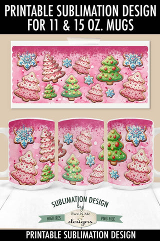 Pink Christmas Cookies Sublimation Mug Design - 11 & 15 oz PNG Sublimation Ewe-N-Me Designs 