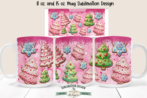 Pink Christmas Cookies Sublimation Mug Design - 11 & 15 oz PNG Sublimation Ewe-N-Me Designs 