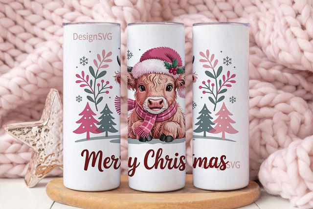 Pink Christmas Cow 20oz Tumbler Wrap Sublimation DesignSVG 