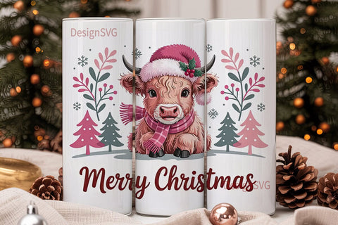 Pink Christmas Cow 20oz Tumbler Wrap Sublimation DesignSVG 