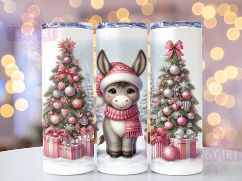 Pink Christmas Donkey 20oz Tumbler Wrap, Christmas Donkey Tumbler, Pink Donkey Design, Holiday Wrap, 20oz Tumbler, Cute Animal Gift, Festive Drinkware, Sublimation Art Sublimation SvggirlplusArt 