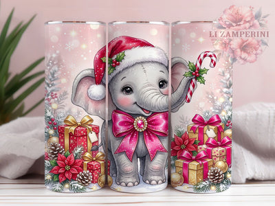 Pink Christmas Elephant 20oz Tumbler, Pink Elephant PNG, Xmas Elephant Wrap, Pink Christmas Sub, Cute Festive Elephant, Holiday Tumbler Sub, Winter Elephant Cup, Baby Elephant Xmas Sublimation Li Zamperini 