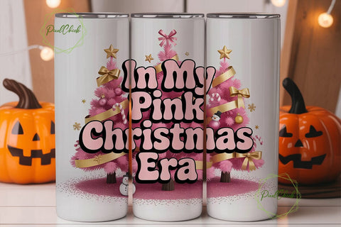 Pink Christmas Era 20oz Tumbler Wrap Sublimation PixelChick 