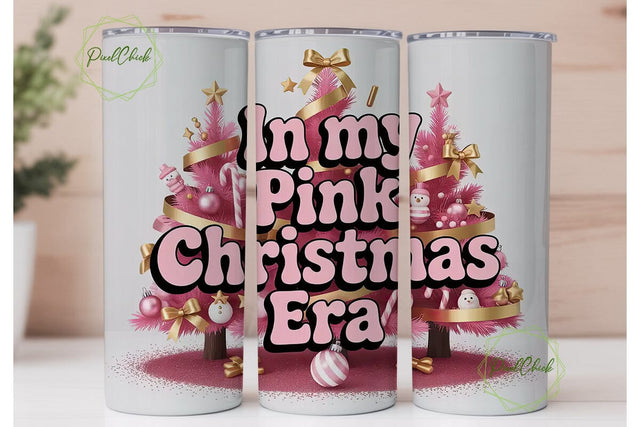 Pink Christmas Era 20oz Tumbler Wrap Sublimation PixelChick 