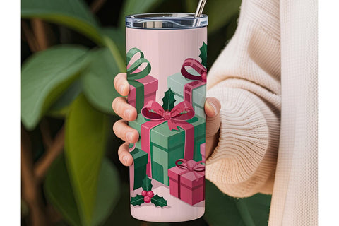 Pink Christmas Gift 20oz Tumbler Wrap Sublimation DesignSVG 