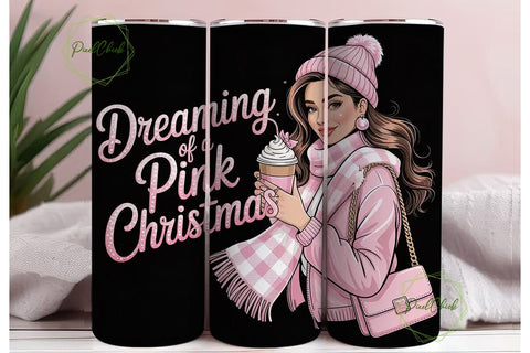 Pink Christmas Girl 20oz Tumbler Wrap Sublimation PixelChick 