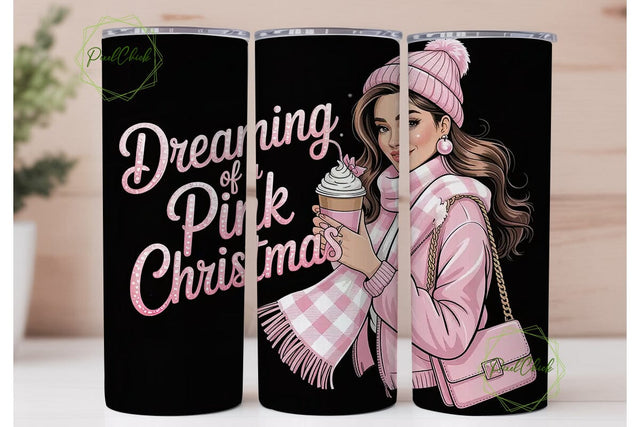 Pink Christmas Girl 20oz Tumbler Wrap Sublimation PixelChick 