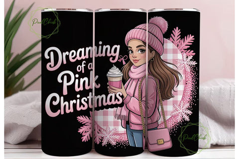 Pink Christmas Girl 20oz Tumbler Wrap Sublimation PixelChick 