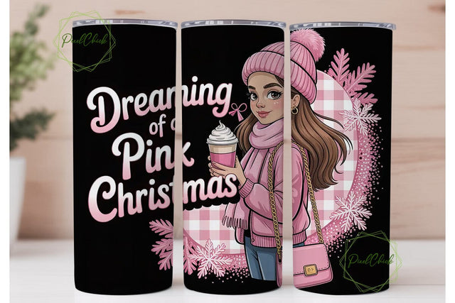 Pink Christmas Girl 20oz Tumbler Wrap Sublimation PixelChick 
