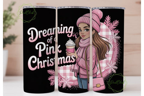 Pink Christmas Girl 20oz Tumbler Wrap Sublimation PixelChick 