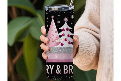 Pink Christmas Glitter 20oz Tumbler Wrap Sublimation DesignSVG 