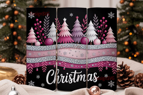 Pink Christmas Glitter 20oz Tumbler Wrap Sublimation DesignSVG 