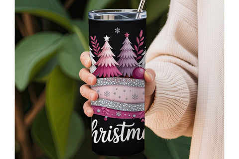 Pink Christmas Glitter 20oz Tumbler Wrap Sublimation DesignSVG 