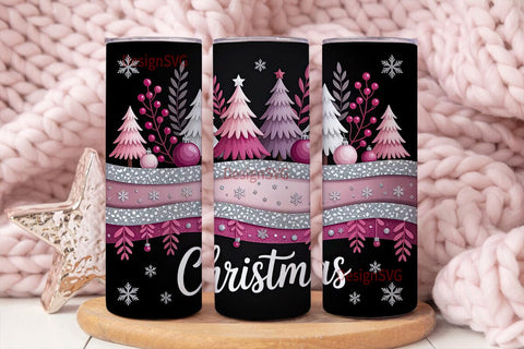 Pink Christmas Glitter 20oz Tumbler Wrap Sublimation DesignSVG 