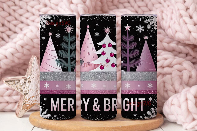 Pink Christmas Glitter 20oz Tumbler Wrap Sublimation DesignSVG 