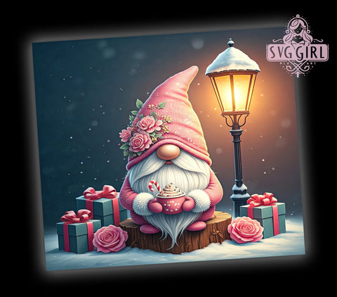 Pink Christmas Gnome 20oz Tumbler Wrap, Pink Gnome Tumbler, Christmas Gnome Design, Holiday Drinkware, 20oz Sublimation, Festive Tumbler Wrap, Cute Gnome Decor, Christmas Gift Sublimation SvggirlplusArt 