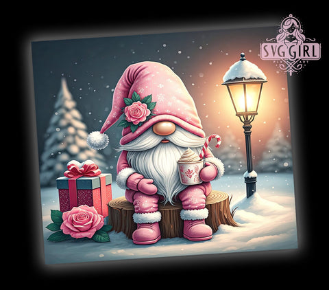 Pink Christmas Gnome 20oz Tumbler Wrap, Pink Gnome Tumbler, Christmas Gnome Design, Holiday Drinkware, 20oz Sublimation, Festive Tumbler Wrap, Cute Gnome Decor, Christmas Gift Sublimation SvggirlplusArt 