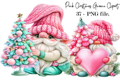 Pink Christmas Gnome Clipart Bundle Sublimation SVGArt 