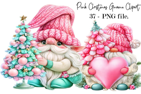Pink Christmas Gnome Clipart Bundle Sublimation SVGArt 