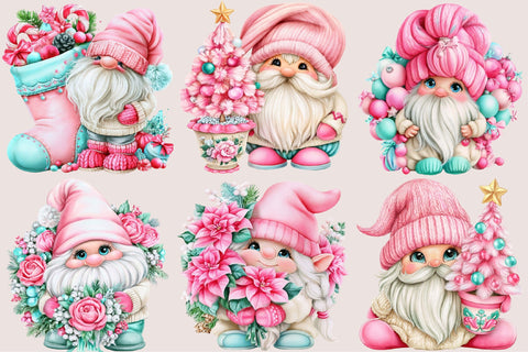 Pink Christmas Gnome Clipart Bundle Sublimation SVGArt 