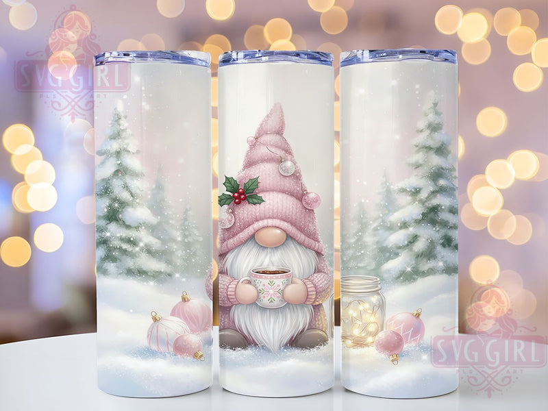 Pink Christmas Gnome Holiday Tumbler, Cute Holiday Sublimation Design, Festive Cup Art, 20oz Xmas Tumbler, Whimsical Gnome Mug, Stylish Christmas Cup, Cozy Holiday Wrap Sublimation SvggirlplusArt 