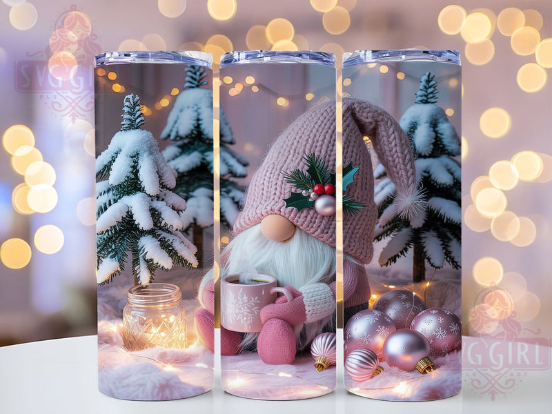 Pink Christmas Gnome Holiday Tumbler, Cute Holiday Sublimation Design, Festive Cup Art, 20oz Xmas Tumbler, Whimsical Gnome Mug, Stylish Christmas Cup, Cozy Holiday Wrap Sublimation SvggirlplusArt 