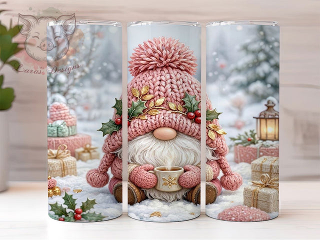 Pink Christmas Gnome Snow 20oz Tumbler, Pink Gnome Motif, Christmas Theme, Snow Scene, Holiday Charm, Winter Accent, Sublimation Wrap, 20oz Tumbler Sublimation Lara' s Designs 