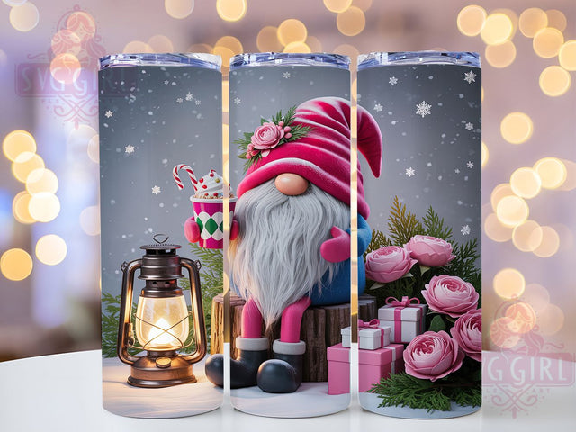 Pink Christmas Gnome Tumbler, Festive Gnome Wrap, Holiday Gnome Sublimation, 20oz Pink Tumbler, Cute Christmas Art, Whimsical Holiday Mug, Seasonal Gnome Cup Sublimation SvggirlplusArt 