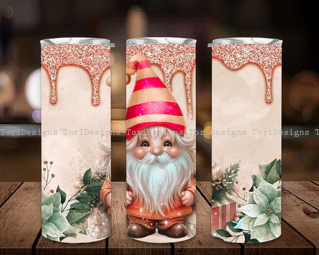 Pink Christmas Gnome Tumbler Wrap 20 oz Skinny Sublimation Tumbler Digital Download Glitter Christmas Tumbler Design Mint Gnome Sublimation Sublimation ToriDesigns 