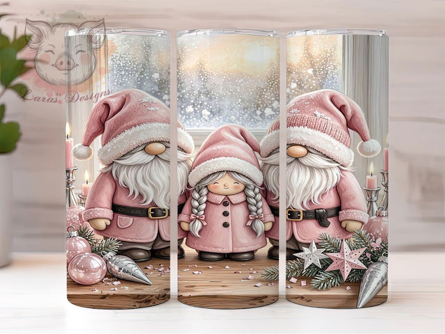 Pink Christmas Gnomes 20oz Tumbler, Pink Gnome Motif, Christmas Theme, Holiday Charm, Winter Accent, Festive Design, Sublimation Wrap, 20oz Tumbler Sublimation Lara' s Designs 